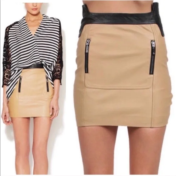 Nordstrom Beige Leather Mini Skirt - Picture 5 of 6